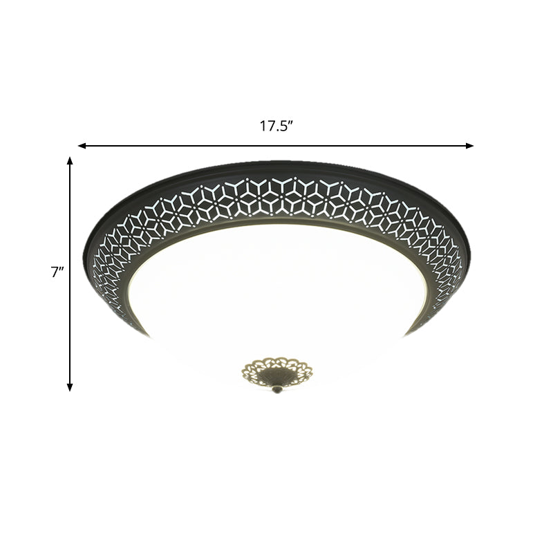 LED Semi-Globe Ceiling Lighting Minimalism Black Opaline Glass Flush Mount with Floral Finial for Bedroom - Clearhalo - 'Ceiling Lights' - 'Close To Ceiling Lights' - 'Close to ceiling' - 'Flush mount' - Lighting' - 1030418