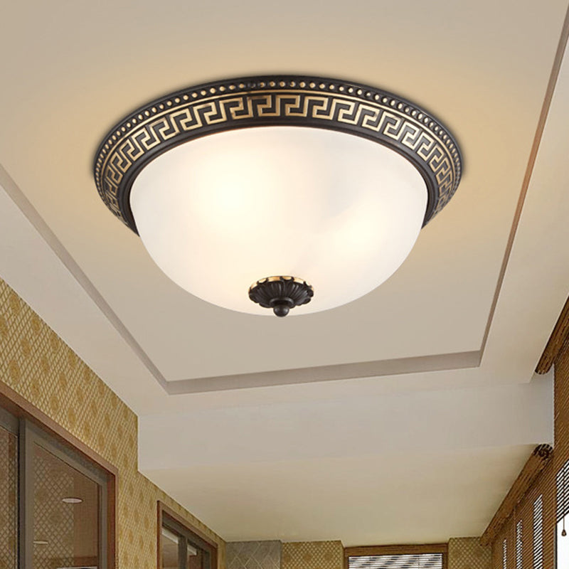 Traditional Taper Flush Mount Lamp 2/3/4-Head Opaline Glass Ceiling Fixture in Black and Gold for Corridor, 12"/14"/18.5" W Clearhalo 'Ceiling Lights' 'Close To Ceiling Lights' 'Close to ceiling' 'Flush mount' Lighting' 1030420