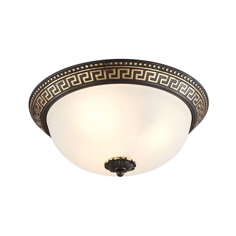 Traditional Taper Flush Mount Lamp 2/3/4-Head Opaline Glass Ceiling Fixture in Black and Gold for Corridor, 12"/14"/18.5" W Clearhalo 'Ceiling Lights' 'Close To Ceiling Lights' 'Close to ceiling' 'Flush mount' Lighting' 1030421