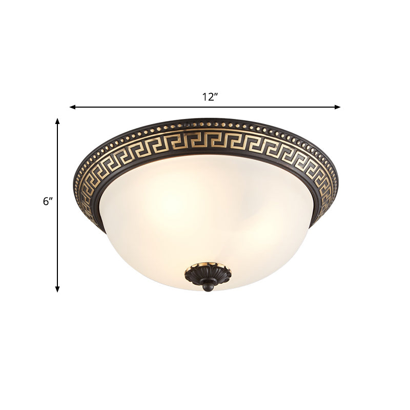 Traditional Taper Flush Mount Lamp 2/3/4-Head Opaline Glass Ceiling Fixture in Black and Gold for Corridor, 12"/14"/18.5" W Clearhalo 'Ceiling Lights' 'Close To Ceiling Lights' 'Close to ceiling' 'Flush mount' Lighting' 1030422