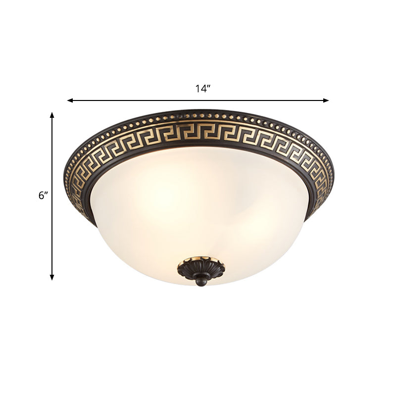 Traditional Taper Flush Mount Lamp 2/3/4-Head Opaline Glass Ceiling Fixture in Black and Gold for Corridor, 12"/14"/18.5" W Clearhalo 'Ceiling Lights' 'Close To Ceiling Lights' 'Close to ceiling' 'Flush mount' Lighting' 1030423
