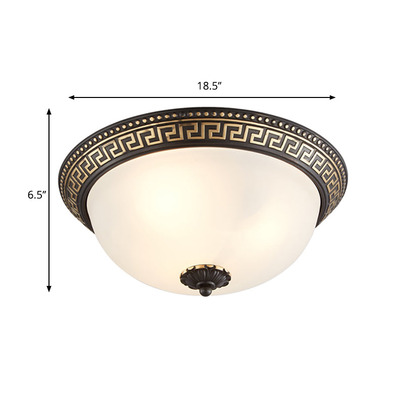 Traditional Taper Flush Mount Lamp 2/3/4-Head Opaline Glass Ceiling Fixture in Black and Gold for Corridor, 12"/14"/18.5" W Clearhalo 'Ceiling Lights' 'Close To Ceiling Lights' 'Close to ceiling' 'Flush mount' Lighting' 1030424