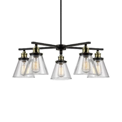 Cone Shade Clear Glass Light Chandelier Vintage 5-Light Dining Room Pendant Lighting in Black Clear Clearhalo 'Ceiling Lights' 'Chandeliers' 'Clear' 'Glass shade' 'Glass' 'Industrial Chandeliers' 'Industrial' 'Middle Century Chandeliers' 'Modern' 'Pendant Lights' 'Tiffany' 'Traditional Chandeliers' Lighting' 103044