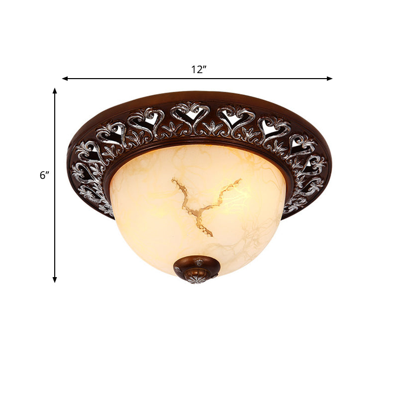 Retro Bowl-Like Flush Mounted Light 2/3/4-Bulb Crackle Glass Ceiling Fixture in Coffee for Balcony, 12"/16"/19.5" W Clearhalo 'Ceiling Lights' 'Close To Ceiling Lights' 'Close to ceiling' 'Flush mount' Lighting' 1030460