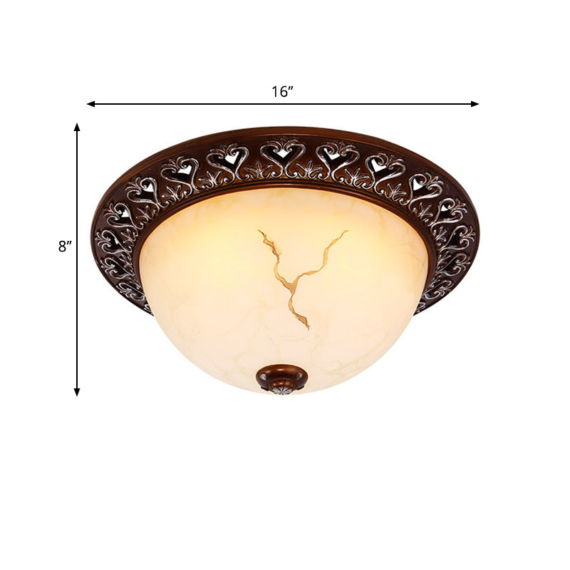 Retro Bowl-Like Flush Mounted Light 2/3/4-Bulb Crackle Glass Ceiling Fixture in Coffee for Balcony, 12"/16"/19.5" W Clearhalo 'Ceiling Lights' 'Close To Ceiling Lights' 'Close to ceiling' 'Flush mount' Lighting' 1030465