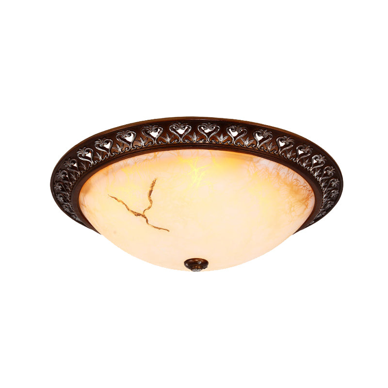 Retro Bowl-Like Flush Mounted Light 2/3/4-Bulb Crackle Glass Ceiling Fixture in Coffee for Balcony, 12"/16"/19.5" W Clearhalo 'Ceiling Lights' 'Close To Ceiling Lights' 'Close to ceiling' 'Flush mount' Lighting' 1030468