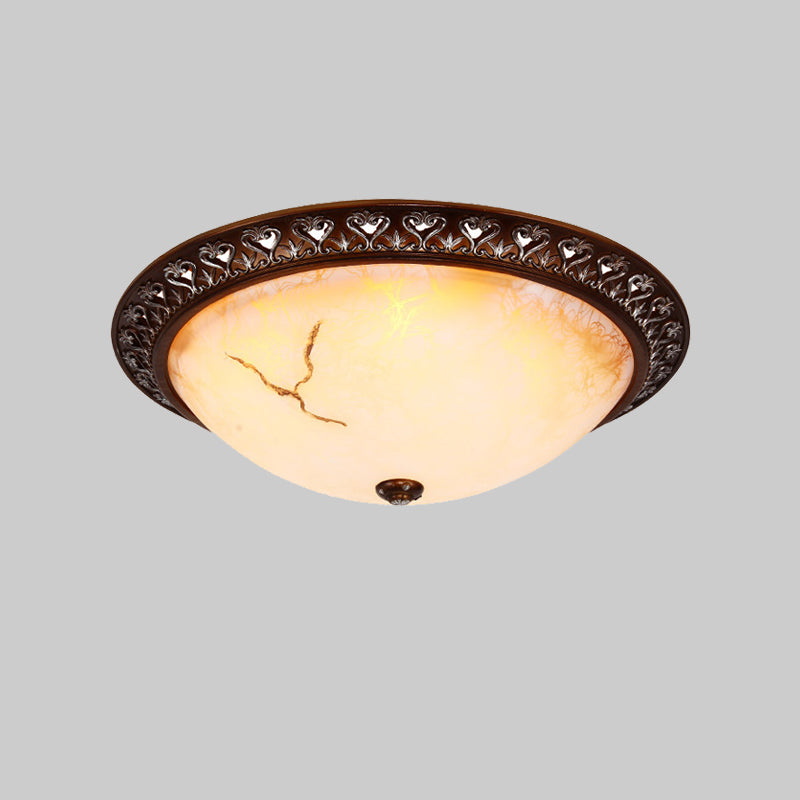 Retro Bowl-Like Flush Mounted Light 2/3/4-Bulb Crackle Glass Ceiling Fixture in Coffee for Balcony, 12"/16"/19.5" W Clearhalo 'Ceiling Lights' 'Close To Ceiling Lights' 'Close to ceiling' 'Flush mount' Lighting' 1030469