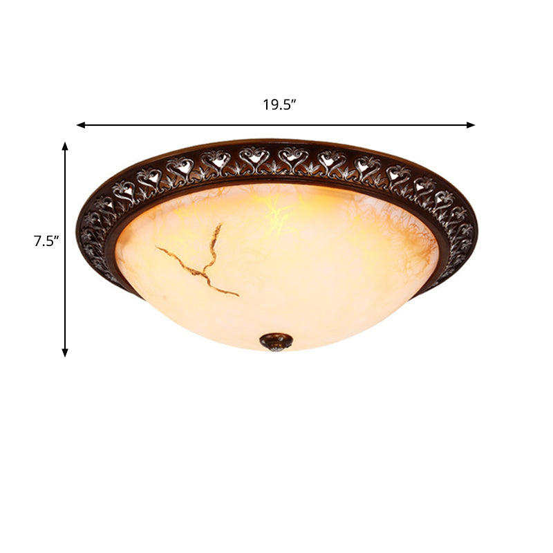 Retro Bowl-Like Flush Mounted Light 2/3/4-Bulb Crackle Glass Ceiling Fixture in Coffee for Balcony, 12"/16"/19.5" W Clearhalo 'Ceiling Lights' 'Close To Ceiling Lights' 'Close to ceiling' 'Flush mount' Lighting' 1030470