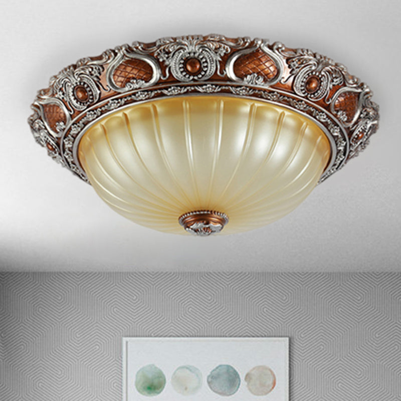 Brown 2/3-Light Pleated Flush Mount Classic Resin Semi-Spherical Ceiling Fixture, 13"/17"/19.5" Wide