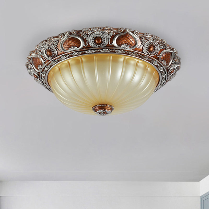 Brown 2/3-Light Pleated Flush Mount Classic Resin Semi-Spherical Ceiling Fixture, 13"/17"/19.5" Wide