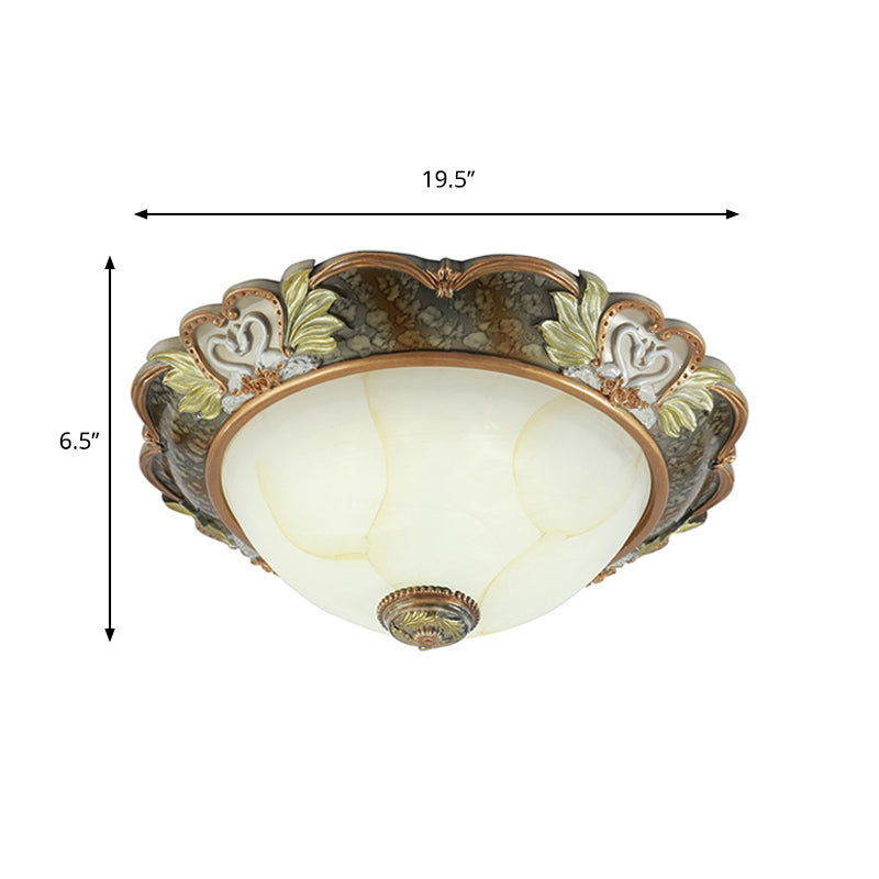 Bowl Shape Resin Ceiling Light Fixture Vintage 2/3 Heads 13"/17"/19.5" Wide Hallway Flush Mount Lamp in Brass