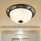 15"/19.5" Wide Milk Glass Black-Gold Ceiling Lamp Dome Shape 3/4 Lights Retro Flush Mount Fixture for Bedroom Clearhalo 'Ceiling Lights' 'Close To Ceiling Lights' 'Close to ceiling' 'Flush mount' Lighting' 1030495