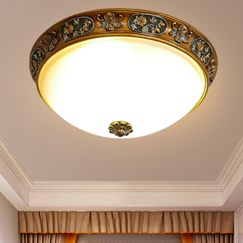 3-Head Bowl Flush Mount Lighting Traditional Wood Resin Ceiling Light for Hallway, 12"/15"/19" Wide Wood Clearhalo 'Ceiling Lights' 'Close To Ceiling Lights' 'Close to ceiling' 'Flush mount' Lighting' 1030499