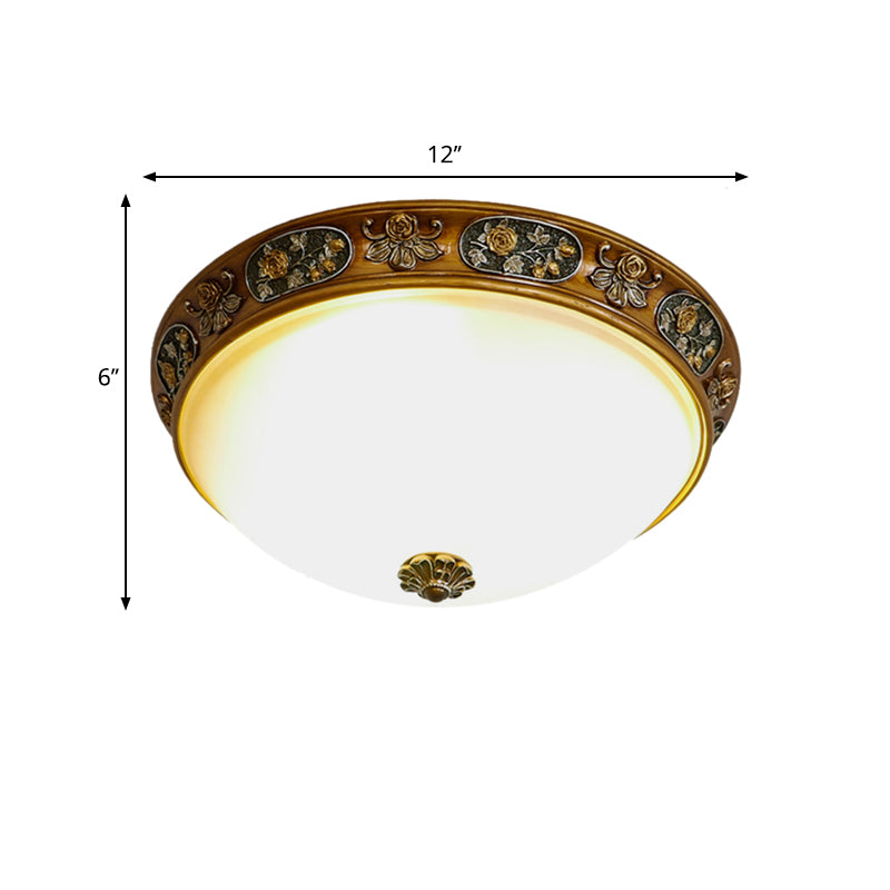 3-Head Bowl Flush Mount Lighting Traditional Wood Resin Ceiling Light for Hallway, 12"/15"/19" Wide Clearhalo 'Ceiling Lights' 'Close To Ceiling Lights' 'Close to ceiling' 'Flush mount' Lighting' 1030502
