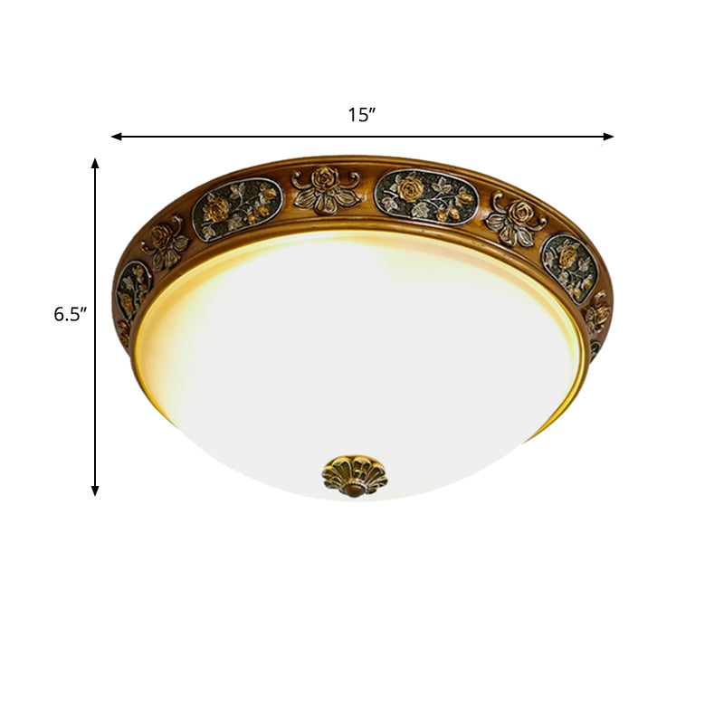 3-Head Bowl Flush Mount Lighting Traditional Wood Resin Ceiling Light for Hallway, 12"/15"/19" Wide Clearhalo 'Ceiling Lights' 'Close To Ceiling Lights' 'Close to ceiling' 'Flush mount' Lighting' 1030503