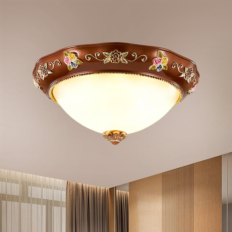 Tapered Bedroom Flush Mount Lamp Vintage Resin 3-Light 11"/15"/19" Wide Red Brown Ceiling Fixture Clearhalo 'Ceiling Lights' 'Close To Ceiling Lights' 'Close to ceiling' 'Flush mount' Lighting' 1030510