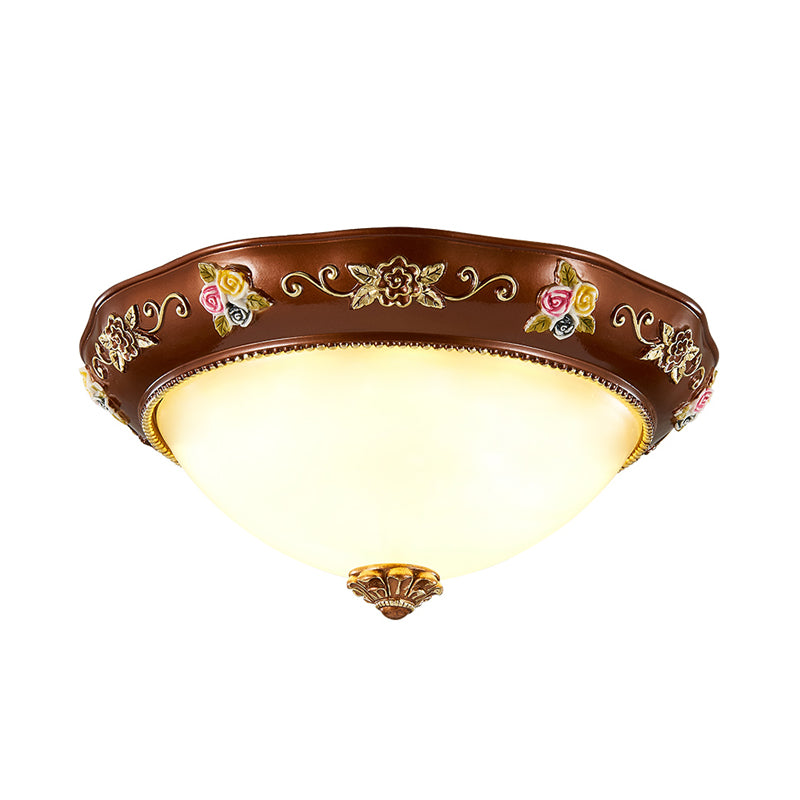 Tapered Bedroom Flush Mount Lamp Vintage Resin 3-Light 11"/15"/19" Wide Red Brown Ceiling Fixture Clearhalo 'Ceiling Lights' 'Close To Ceiling Lights' 'Close to ceiling' 'Flush mount' Lighting' 1030511
