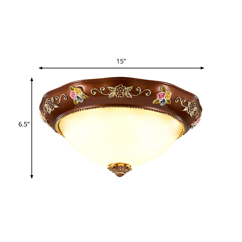 Tapered Bedroom Flush Mount Lamp Vintage Resin 3-Light 11"/15"/19" Wide Red Brown Ceiling Fixture Clearhalo 'Ceiling Lights' 'Close To Ceiling Lights' 'Close to ceiling' 'Flush mount' Lighting' 1030513