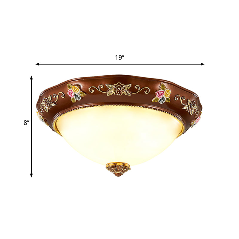 Tapered Bedroom Flush Mount Lamp Vintage Resin 3-Light 11"/15"/19" Wide Red Brown Ceiling Fixture Clearhalo 'Ceiling Lights' 'Close To Ceiling Lights' 'Close to ceiling' 'Flush mount' Lighting' 1030514