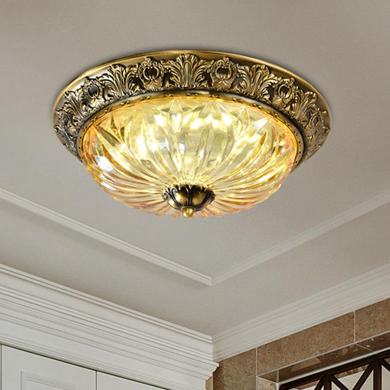2/3 Heads Pleated Ceiling Light Fixture with Dome Shade Crystal Minimalism Study Room Flush Mount Lamp in Brass, 12"/16"/19.5" W Clearhalo 'Ceiling Lights' 'Close To Ceiling Lights' 'Close to ceiling' 'Flush mount' Lighting' 1030516