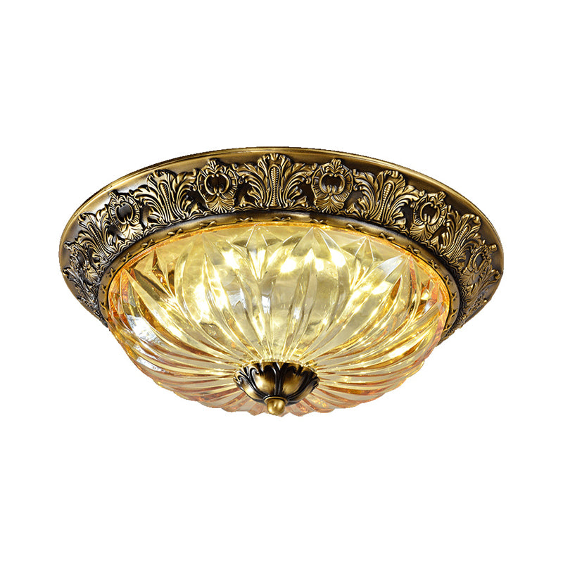 2/3 Heads Pleated Ceiling Light Fixture with Dome Shade Crystal Minimalism Study Room Flush Mount Lamp in Brass, 12"/16"/19.5" W Clearhalo 'Ceiling Lights' 'Close To Ceiling Lights' 'Close to ceiling' 'Flush mount' Lighting' 1030517