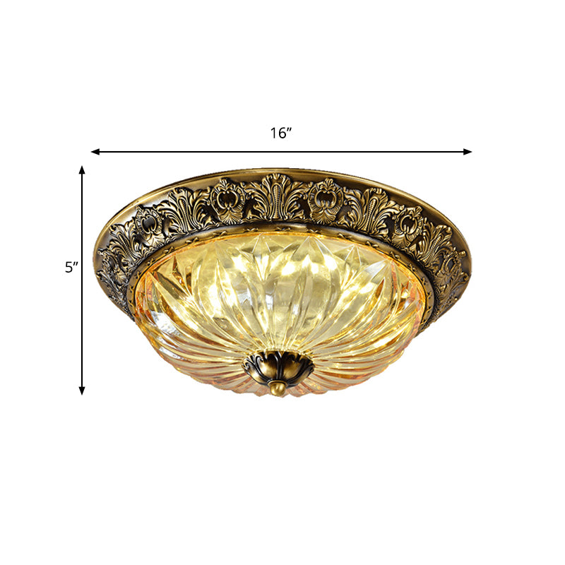 2/3 Heads Pleated Ceiling Light Fixture with Dome Shade Crystal Minimalism Study Room Flush Mount Lamp in Brass, 12"/16"/19.5" W Clearhalo 'Ceiling Lights' 'Close To Ceiling Lights' 'Close to ceiling' 'Flush mount' Lighting' 1030519