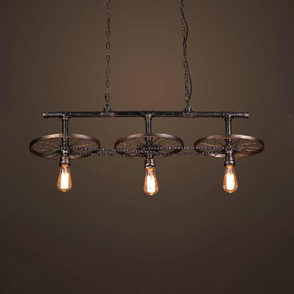 Industrial Bare Bulb Island Pendant Light 3 Lights Metallic Island Light Fixture with Wheel Decoration in Bronze Bronze Clearhalo 'Ceiling Lights' 'Island Lights' Lighting' 103052