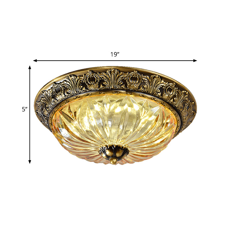 2/3 Heads Pleated Ceiling Light Fixture with Dome Shade Crystal Minimalism Study Room Flush Mount Lamp in Brass, 12"/16"/19.5" W Clearhalo 'Ceiling Lights' 'Close To Ceiling Lights' 'Close to ceiling' 'Flush mount' Lighting' 1030520