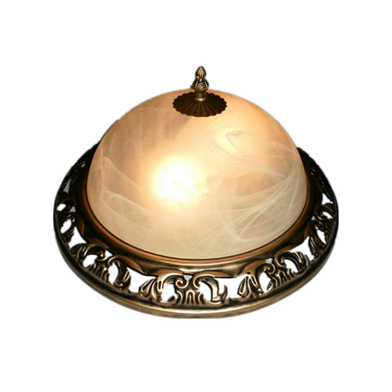 Brass 2 Lights Ceiling Lighting Fixture Traditional Crackle Glass Semi-Orb Flush Mount Lamp for Dining Room