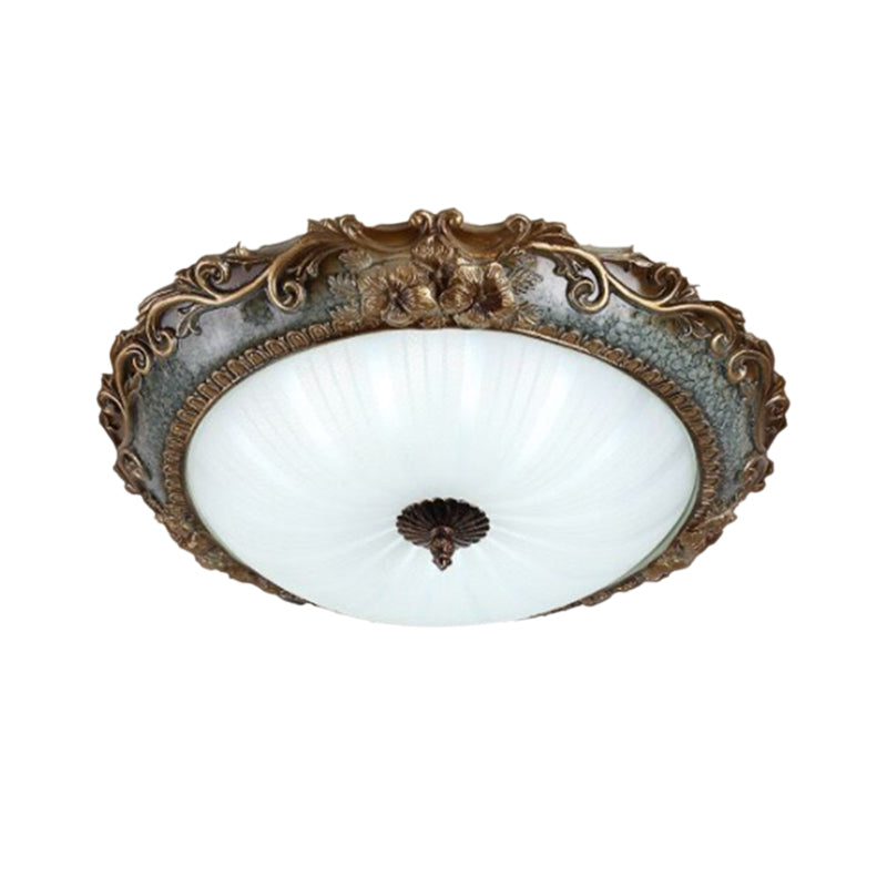 Resin Brass Flush Mount Lighting Round Shape 12"/16"/19.5" W 2/3-Light Rustic Ceiling Lamp with Floral Pedestal Clearhalo 'Ceiling Lights' 'Close To Ceiling Lights' 'Close to ceiling' 'Flush mount' Lighting' 1030541