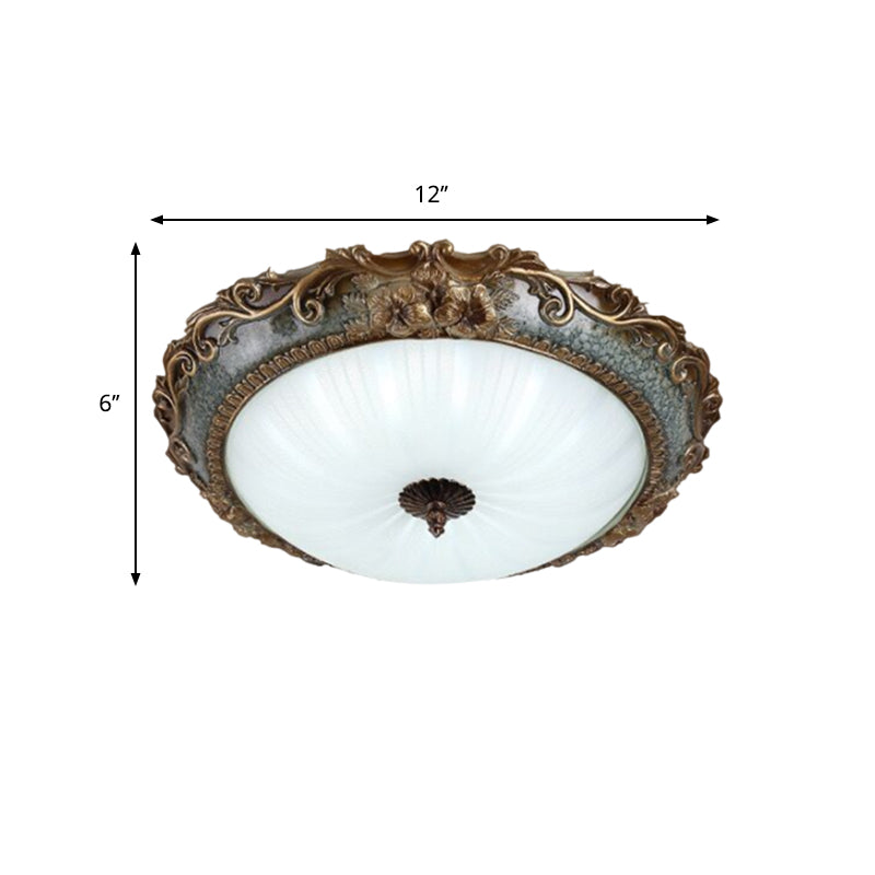 Resin Brass Flush Mount Lighting Round Shape 12"/16"/19.5" W 2/3-Light Rustic Ceiling Lamp with Floral Pedestal Clearhalo 'Ceiling Lights' 'Close To Ceiling Lights' 'Close to ceiling' 'Flush mount' Lighting' 1030542