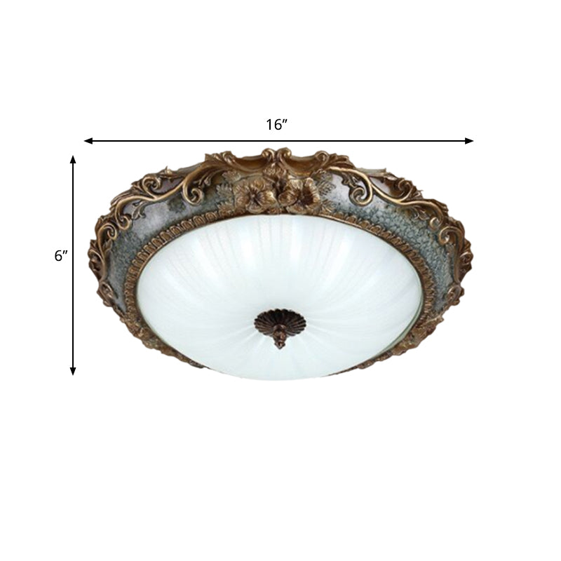 Resin Brass Flush Mount Lighting Round Shape 12"/16"/19.5" W 2/3-Light Rustic Ceiling Lamp with Floral Pedestal Clearhalo 'Ceiling Lights' 'Close To Ceiling Lights' 'Close to ceiling' 'Flush mount' Lighting' 1030543