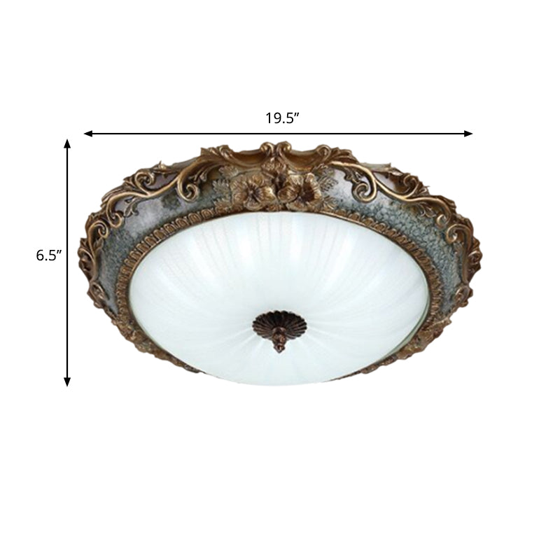 Resin Brass Flush Mount Lighting Round Shape 12"/16"/19.5" W 2/3-Light Rustic Ceiling Lamp with Floral Pedestal Clearhalo 'Ceiling Lights' 'Close To Ceiling Lights' 'Close to ceiling' 'Flush mount' Lighting' 1030544