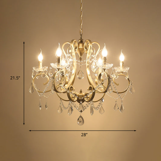 Gold 6 Bulbs Scroll Chandelier Light Fixture Traditional Crystal Swag Ceiling Suspension Lamp Clearhalo 'Ceiling Lights' 'Chandeliers' Lighting' options 1031082