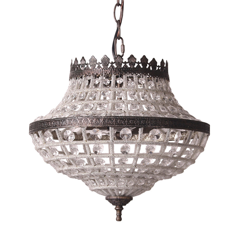 Crystal Beads Urn Shaped Pendant Light Warehouse 2 Bulbs Bedroom Chandelier Lamp in Coffee Clearhalo 'Ceiling Lights' 'Chandeliers' 'Modern Chandeliers' 'Modern' Lighting' 1031092