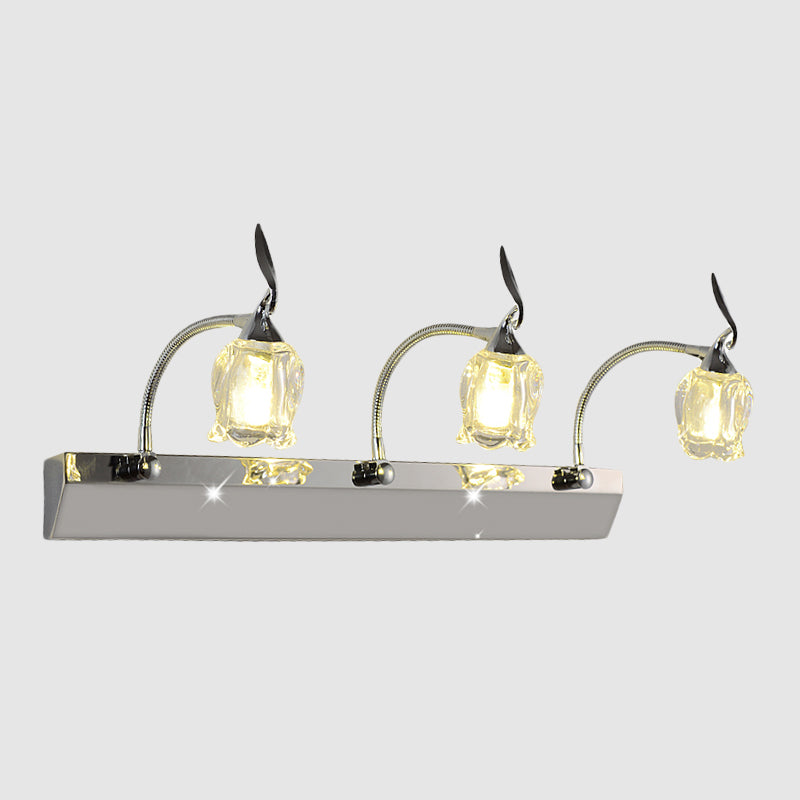 3 Bulbs Bathroom Adjustable Vanity Light Modernism Chrome LED Wall Mounted Lamp with Flower Crystal Shade Clearhalo 'Modern wall lights' 'Modern' 'Vanity Lights' 'Wall Lights' Lighting' 1031133