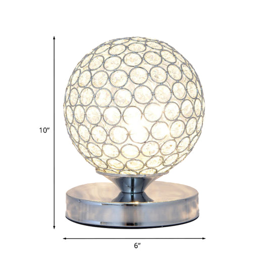 Globe Bedroom Desk Light Crystal-Encrusted 1 Head Simple Nightstand Lamp in Chrome Finish Clearhalo 'Lamps' 'Table Lamps' Lighting' 1031150