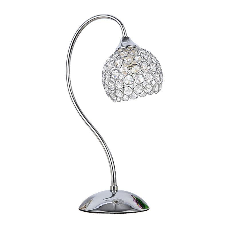 Dome Crystal Encrusted Table Light Modernist 1 Light Chrome Small Desk Lamp with Gooseneck Arm Clearhalo 'Lamps' 'Table Lamps' Lighting' 1031153