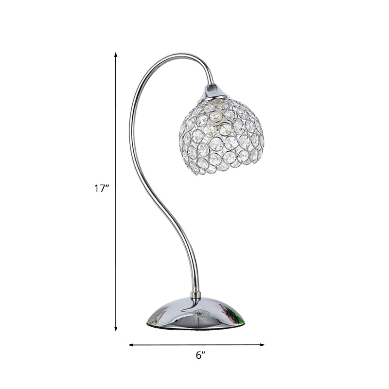 Dome Crystal Encrusted Table Light Modernist 1 Light Chrome Small Desk Lamp with Gooseneck Arm Clearhalo 'Lamps' 'Table Lamps' Lighting' 1031154