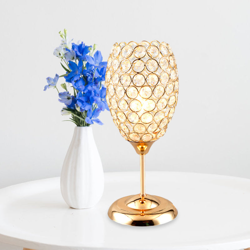 Modernist Cup Shaped Night Table Light Crystal Encrusted 1 Light Bedside Desk Lamp in Gold Gold Clearhalo 'Lamps' 'Table Lamps' Lighting' 1031163