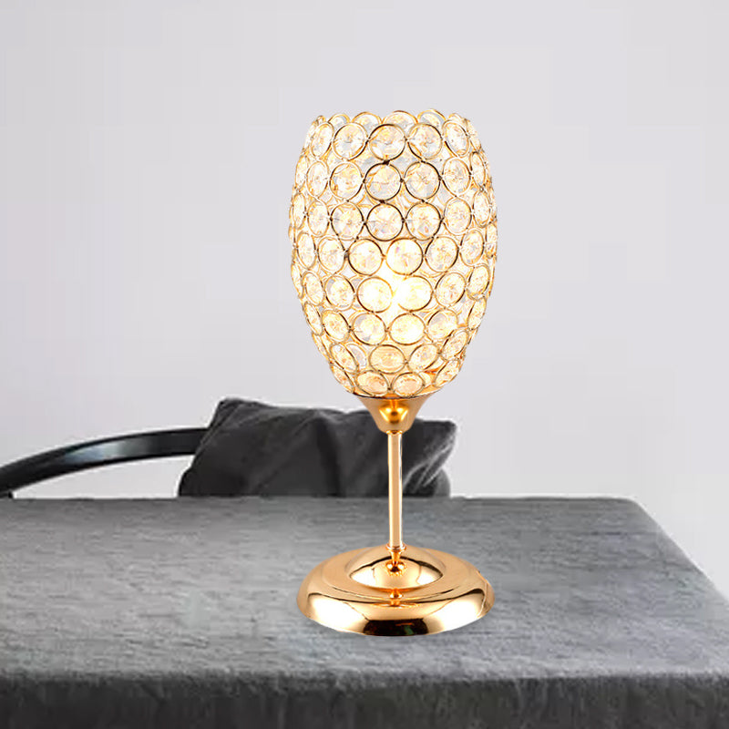 Modernist Cup Shaped Night Table Light Crystal Encrusted 1 Light Bedside Desk Lamp in Gold Clearhalo 'Lamps' 'Table Lamps' Lighting' 1031164