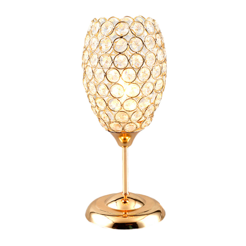 Modernist Cup Shaped Night Table Light Crystal Encrusted 1 Light Bedside Desk Lamp in Gold Clearhalo 'Lamps' 'Table Lamps' Lighting' 1031165