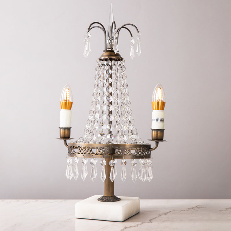 Bronze 2 Heads Nightstand Light Vintage Style Crystal Swag Candelabra Table Lamp for Restaurant Bronze Clearhalo 'Lamps' 'Table Lamps' Lighting' 1031171
