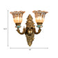 Brass 1/2 Heads Sconce Light Retro Style Ribbed Glass Flower Wall Mount Lamp with Swooping Arm Clearhalo 'Wall Lamps & Sconces' 'Wall Lights' Lighting' 1031595
