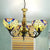 Tiffany Style Chandelier Living Room Lamp, 3 Lights Art Glass Pendant Lighting in Aged Brass with Bell Shade Yellow Clearhalo 'Ceiling Lights' 'Chandeliers' 'Industrial' 'Middle Century Chandeliers' 'Tiffany Chandeliers' 'Tiffany close to ceiling' 'Tiffany' Lighting' 10315