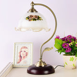 Retro Dome Pleated Night Light Single Bulb Frosted Glass Desk Lamp with Floral Pattern in Gold Gold Clearhalo 'Lamps' 'Table Lamps' Lighting' 1031620