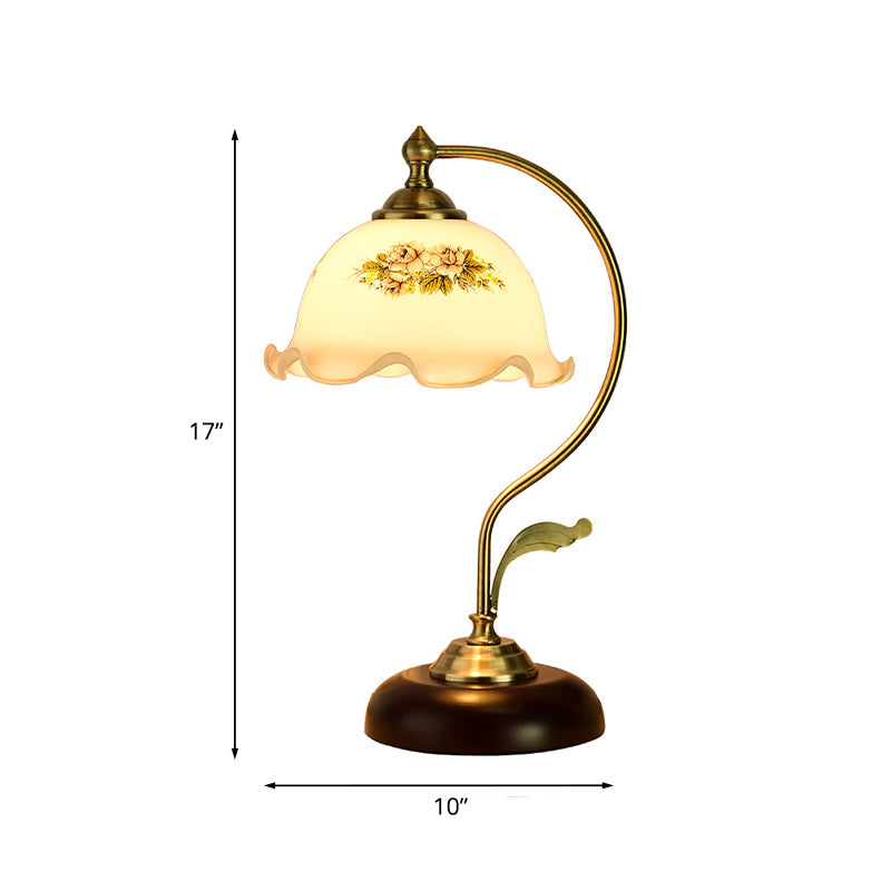 Retro Dome Pleated Night Light Single Bulb Frosted Glass Desk Lamp with Floral Pattern in Gold Clearhalo 'Lamps' 'Table Lamps' Lighting' 1031623
