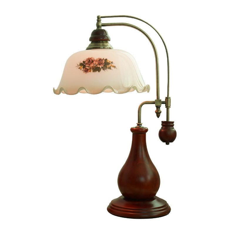 Semi-Sphere Glossy Glass Pleated Desk Light Retro 1 Bulb Bedroom Reading Lamp with Vase Design in Brown Clearhalo 'Lamps' 'Table Lamps' Lighting' 1031630