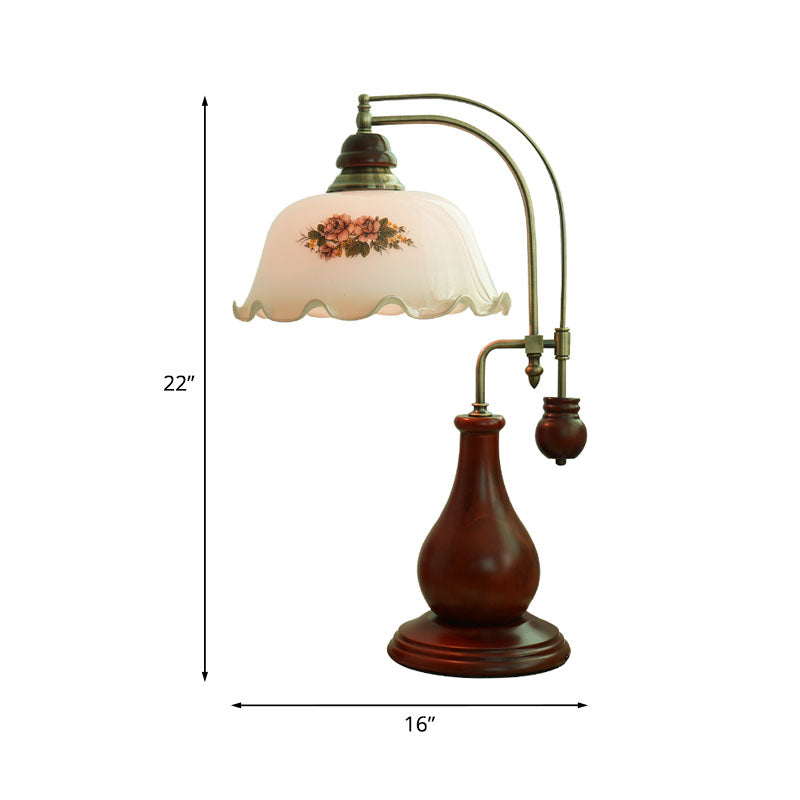 Semi-Sphere Glossy Glass Pleated Desk Light Retro 1 Bulb Bedroom Reading Lamp with Vase Design in Brown Clearhalo 'Lamps' 'Table Lamps' Lighting' 1031631