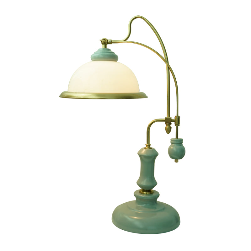 Vintage Bowl Reading Lamp 1-Light Frosted Glass Nightstand Lighting with Curved Arm in Blue Clearhalo 'Lamps' 'Table Lamps' Lighting' 1031642
